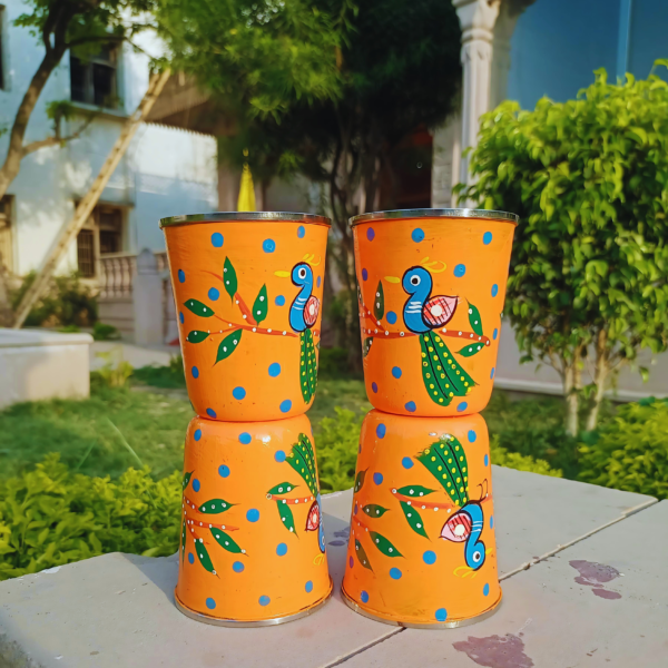 Rangyatra Hand-Painted Steel Glasses Set of 4