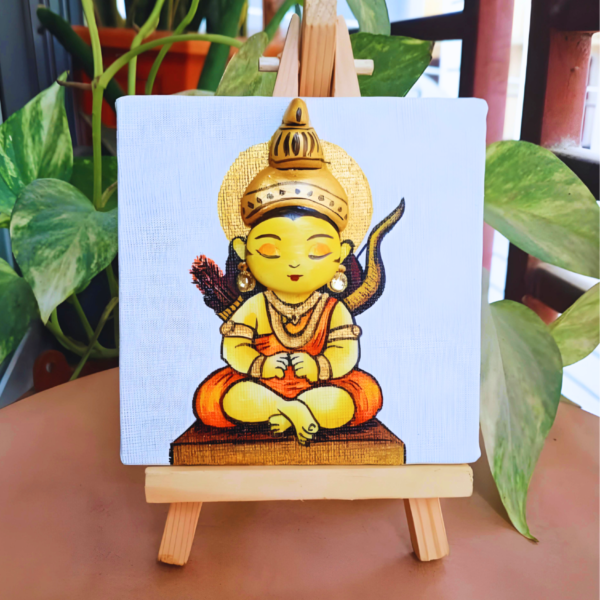 Ayodhya Ram Lalla 3D Canvas Painting With Wooden Easel Stand