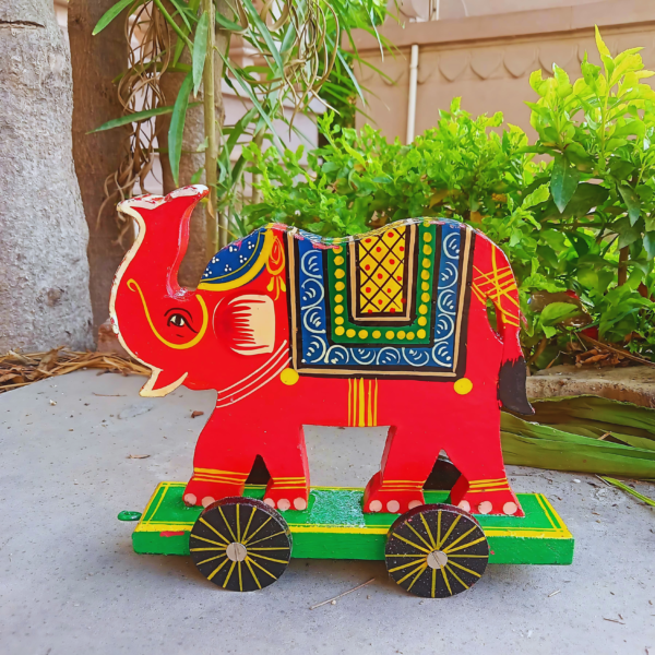 Handcrafted Wooden Elephant With Wheels