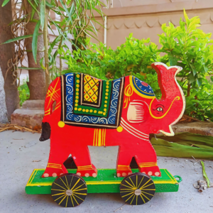 Handcrafted Wooden Elephant With Wheels