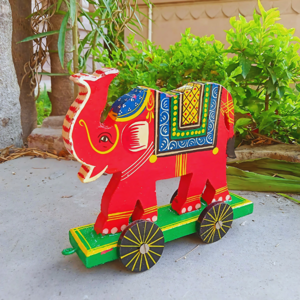 Handcrafted Wooden Elephant With Wheels