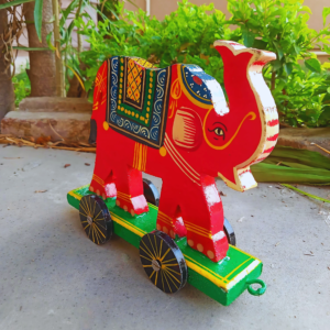 Handcrafted Wooden Elephant With Wheels